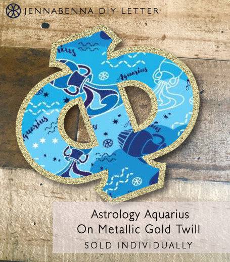 Sorority Apparel - Exclusive Astrology Aquarius on Metallic Gold Twill DIY Letter