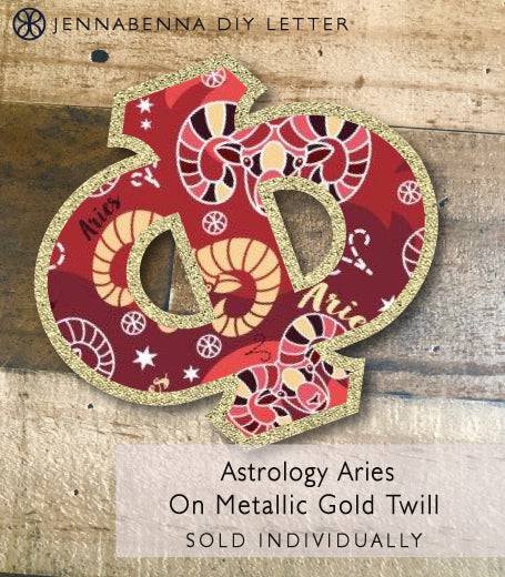 Sorority Apparel - Exclusive Astrology Aries on Metallic Gold Twill DIY Letter