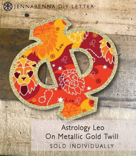 Sorority Apparel - Exclusive Astrology Leo on Metallic Gold Twill DIY Letter