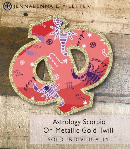 Sorority Apparel - Exclusive Astrology Scorpio on Metallic Gold Twill DIY Letter