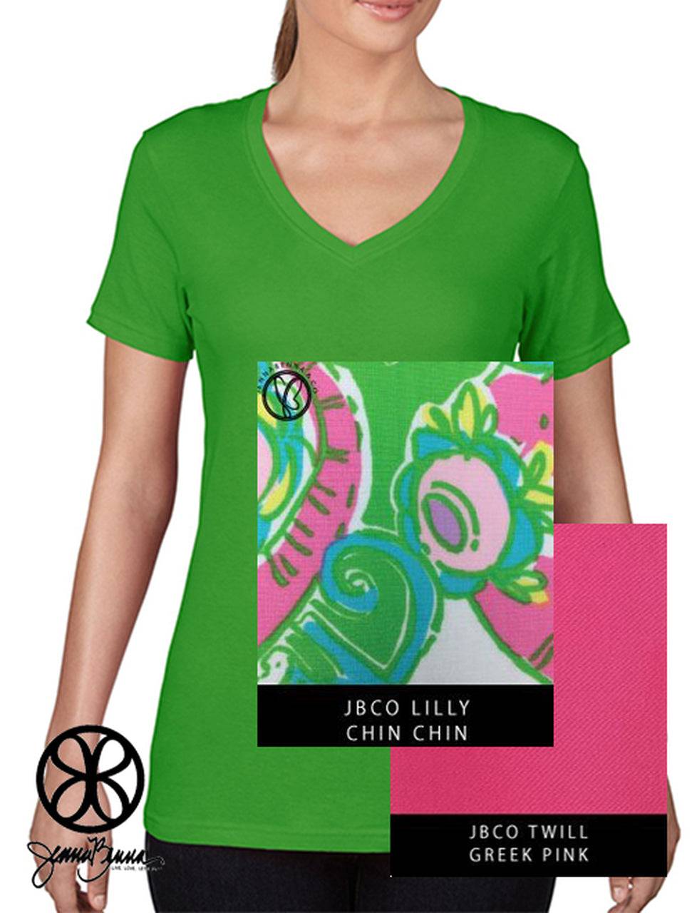Sorority Apparel - Green Apple Ladies Featherweight V-Neck T-Shirt + Lilly Chin Chin