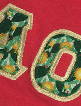 Load image into Gallery viewer, Sorority Apparel - Heather Red V-Neck With Cactus Patch Succulents On Metallic Gold Twill
