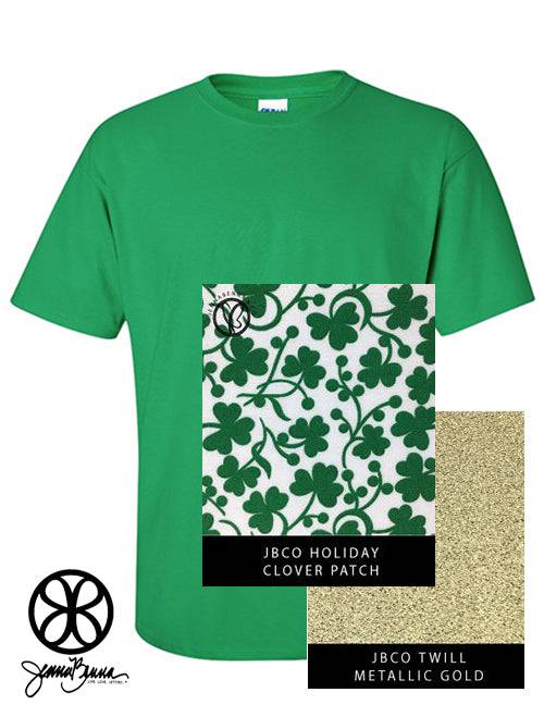 Sorority Apparel - Irish Green Crewneck With St. Patrick's Clover Patch On Metallic Gold Twill