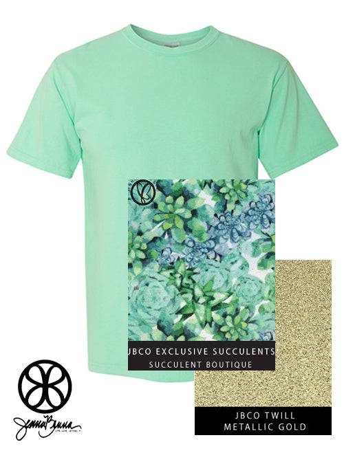 Sorority Apparel - Island Reef Crewneck With Succulent Boutique On Metallic Gold Twill