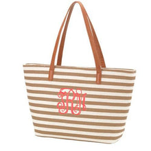Load image into Gallery viewer, Sorority Apparel - Khaki Stripe Charlotte Embroidered Tote Bag
