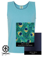 Load image into Gallery viewer, Sorority Apparel - Lagoon Blue Tank With Indie Peacock Feathers On Navy Blue Twill
