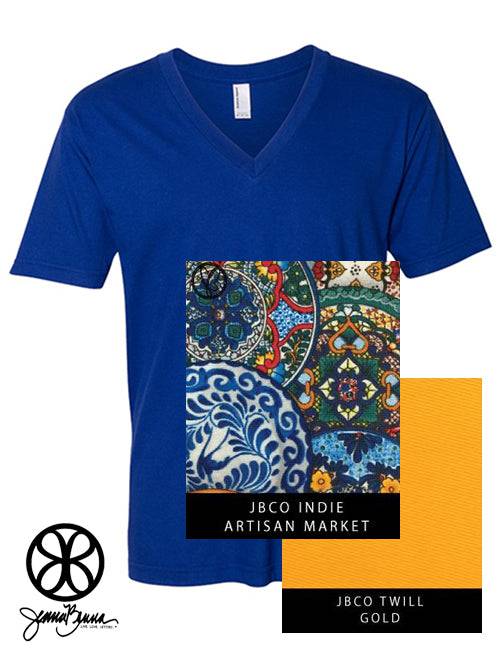 Sorority Apparel - Lapis V-Neck With Indie Artisan Market On Gold Twill