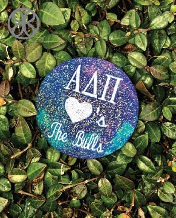 Sorority Apparel - Large Embroidered Block Sorority Loves Pin Back Button - Design 9