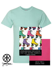Load image into Gallery viewer, Sorority Apparel - Light Aqua Crewneck With Exclusive Pop Art Fabric On Greek Pink Twill
