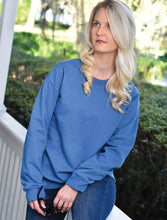 Load image into Gallery viewer, Sorority Apparel - Light Blue Crewneck Sweatshirt With Floral Edith Cameo Blue On Maroon
