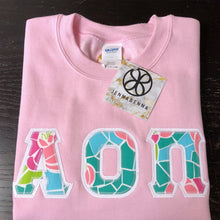 Load image into Gallery viewer, Sorority Apparel - Light Pink Crewneck Sweatshirt With Lilly Cote De Azute On White Twill
