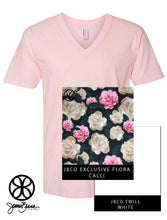 Load image into Gallery viewer, Sorority Apparel - Light Pink V-Neck With Floral Calli On White Twill
