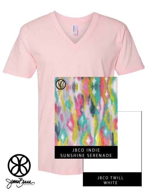 Sorority Apparel - Light Pink V-Neck With Indie Sunshine Serenade On White Twill