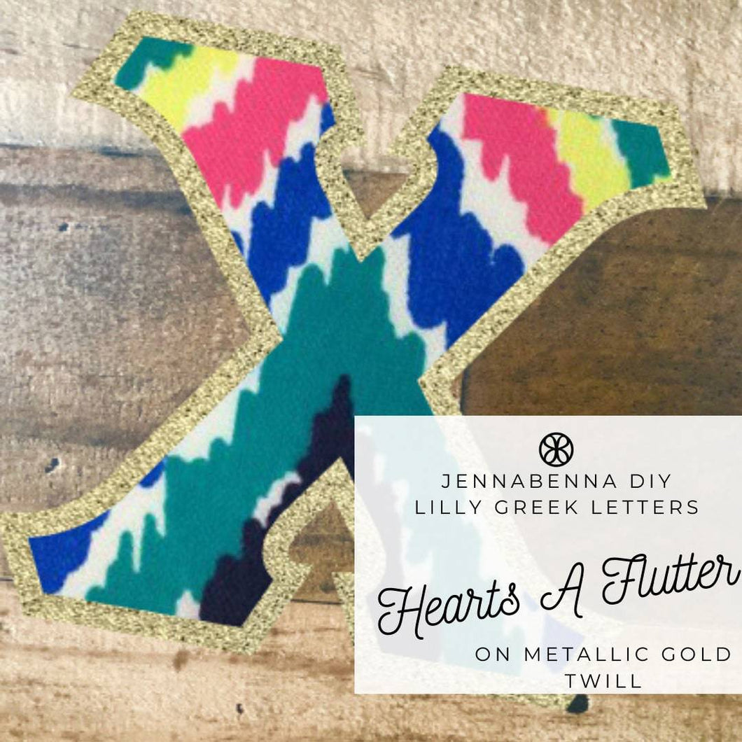 Sorority Apparel - Lilly Hearts A Flutter On Metallic Gold Twill Twill