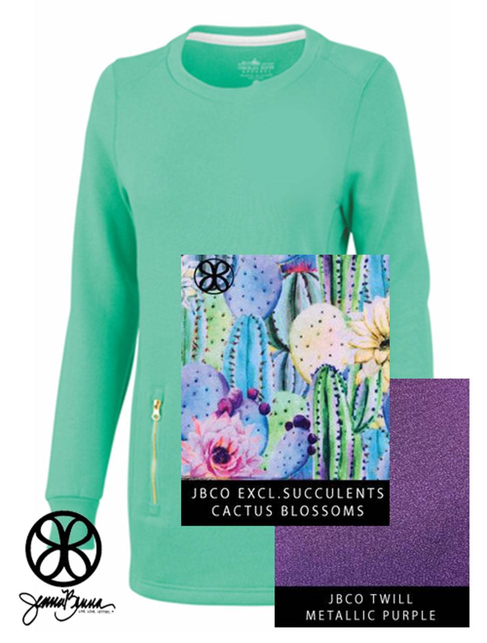 Sorority Apparel - Mint Emily Ladies Fit Gold Zipper Tunic Sweatshirt + Cactus Blossoms Succulents