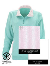 Load image into Gallery viewer, Sorority Apparel - Mint Reagan Ladies Fit 1/4 Zip Sweatshirt + Pink Seersucker
