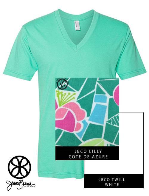 Sorority Apparel - Mint V-Neck With Lilly Cote De Azure On White Twill