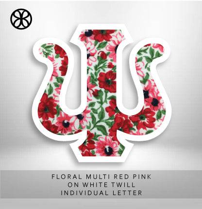 Sorority Apparel - Multi Red Pink Floral Fabric On White Twill