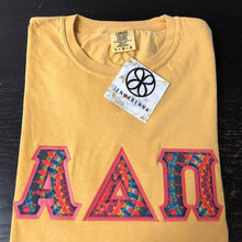 Load image into Gallery viewer, Sorority Apparel - Mustard Crewneck With Color Luscious Kaleidoscope On Dark Coral Twill
