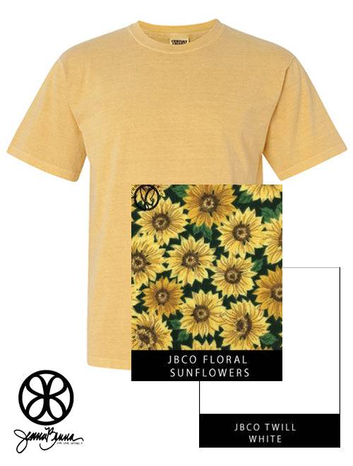 Sorority Apparel - Mustard Crewneck With Floral Sunflowers On White Twill