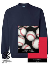 Load image into Gallery viewer, Sorority Apparel - Navy Crewneck Sweatshirt With Sports Baseball On Red Twill
