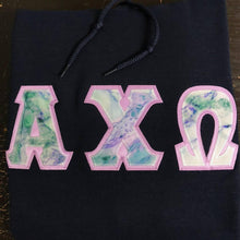 Load image into Gallery viewer, Sorority Apparel - Navy Hoodie With Marble Venice On Lavender Twill
