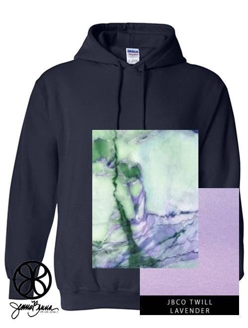 Sorority Apparel - Navy Hoodie With Marble Venice On Lavender Twill