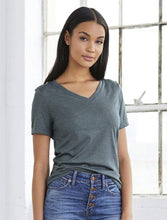 Load image into Gallery viewer, Sorority Apparel - Navy  V Neck With Batik Tropical Water On Metallic Silver Twill
