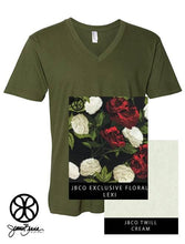 Load image into Gallery viewer, Sorority Apparel - Olive V-Neck With Floral Lexi On Cream Twill
