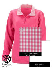 Load image into Gallery viewer, Sorority Apparel - Pink Reagan Ladies Fit 1/4 Zip Sweatshirt + Hot Pink Gingham
