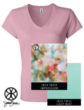 Load image into Gallery viewer, Sorority Apparel - Pink Slim V Neck With Indie Impression On Light Mint Twill
