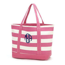 Load image into Gallery viewer, Sorority Apparel - Pink Wide Stripe Emboridered Beach Boat Tote
