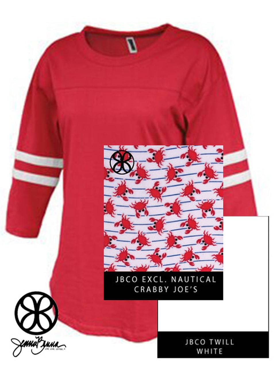 Sorority Apparel - Red Pep Rally Ladies Fit 3/4 Sleeve Jersey + Crabby Joe's Nautical