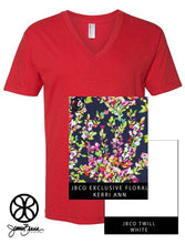 Load image into Gallery viewer, Sorority Apparel - Red V-Neck With Kerry Ann Floral On White Twill
