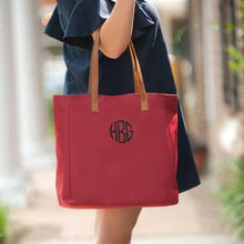Load image into Gallery viewer, Sorority Apparel - Red Valerie Vegan Leather Handle Embroidered Tote
