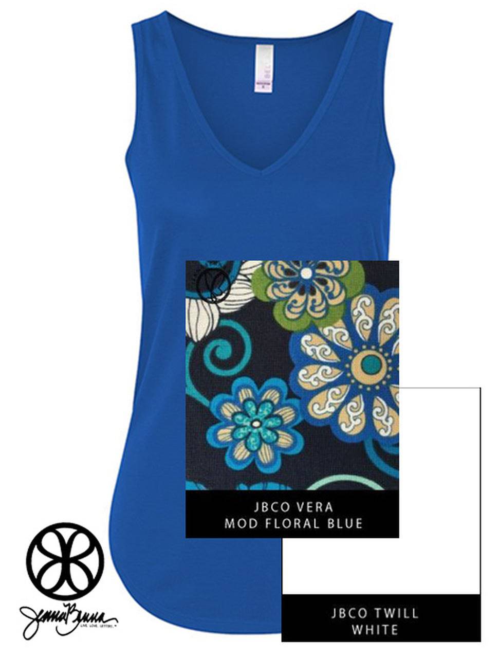 Sorority Apparel - Royal Bella Ladies Flowy V-Neck Tank + Vera Mod Floral Blue