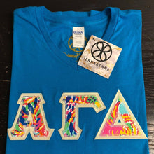 Load image into Gallery viewer, Sorority Apparel - Sapphire V-Neck With Lilly Fishing For Compliments On Cream Twill
