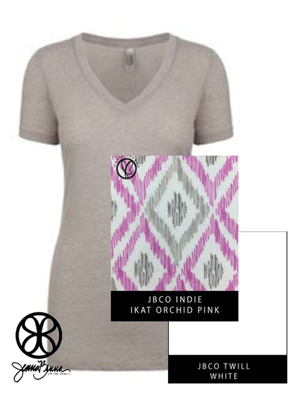Sorority Apparel - Silver Next Level Ladies Fit Poly Cotton V-Neck Tee  + Ikat Orchid Pink Indie
