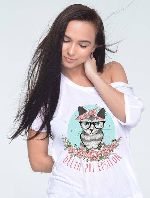 Sorority Apparel - The Cute Hipster Cat Sorority Printed Shirt