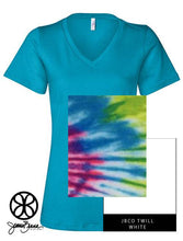 Load image into Gallery viewer, Sorority Apparel - Turquoise V-Neck With Tie Dye Summertime On White Twill
