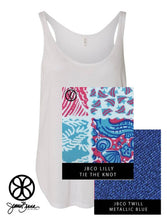 Load image into Gallery viewer, Sorority Apparel - White Bella Ladies Flowy Side-Slit Tank Top + Lilly Tie The Knot
