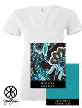 Load image into Gallery viewer, Sorority Apparel - White Bella Ladies Short Sleeve Deep V-Neck Tee + Vera Java Blue
