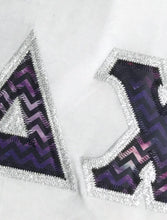 Load image into Gallery viewer, Sorority Apparel - White Crewneck With Chevron Galaxy On Metallic Silver Twill
