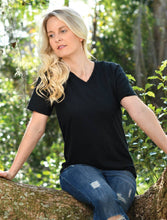 Load image into Gallery viewer, Sorority Apparel - White V Neck With Glitterized Marble Goldrush Sky On Light Coral Twill
